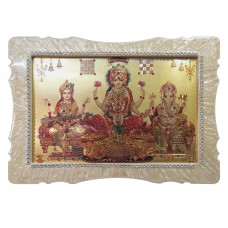 24k Gold Plated Laxmi Ganesh Saraswati White Frame